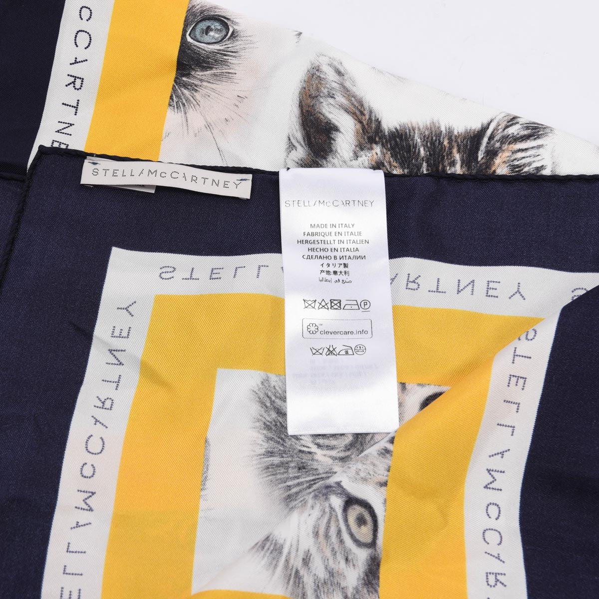 Stella McCartney Navy Silk Cat Face Print Scarf