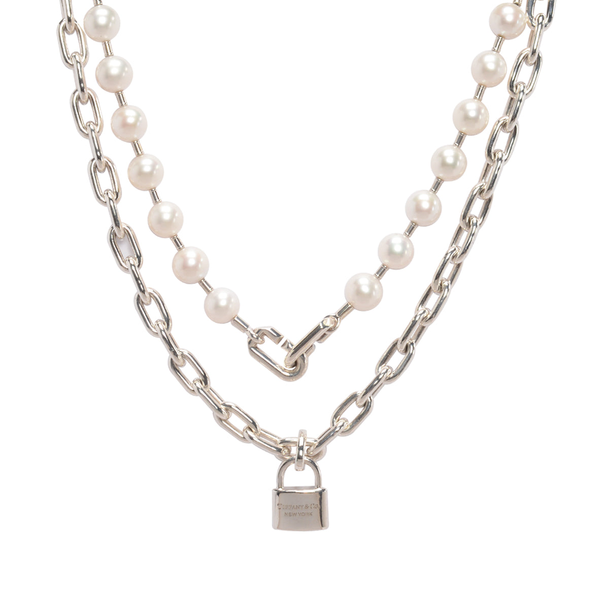 Tiffany & Co Sterling Silver & Freshwater Pearl HardWear Lock Necklace