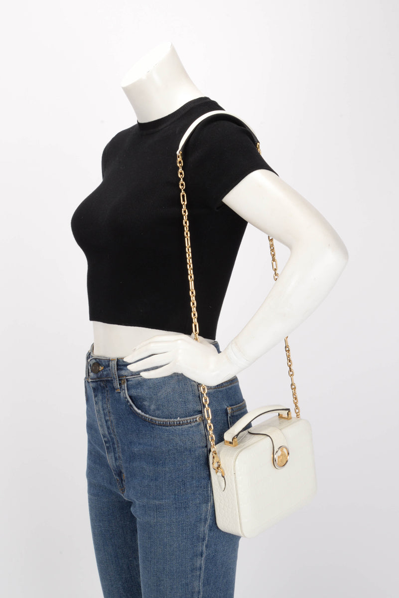 Lanvin White Croc Embossed Bento Box Top Handle Bag