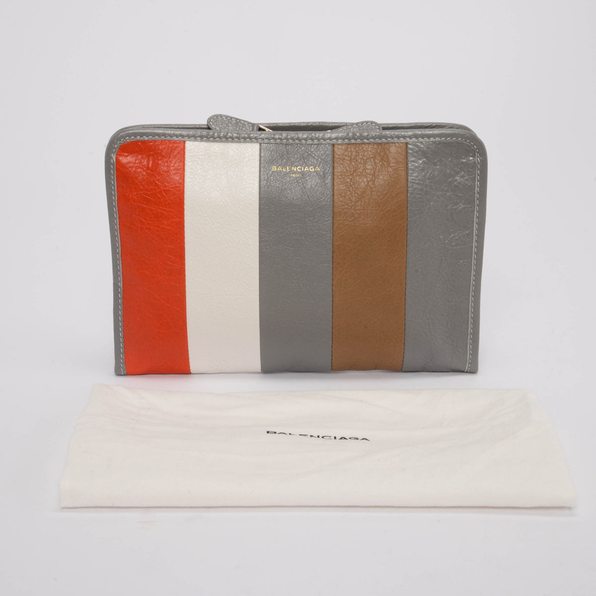 Balenciaga Grey Striped Leather Small Bazar Pouch