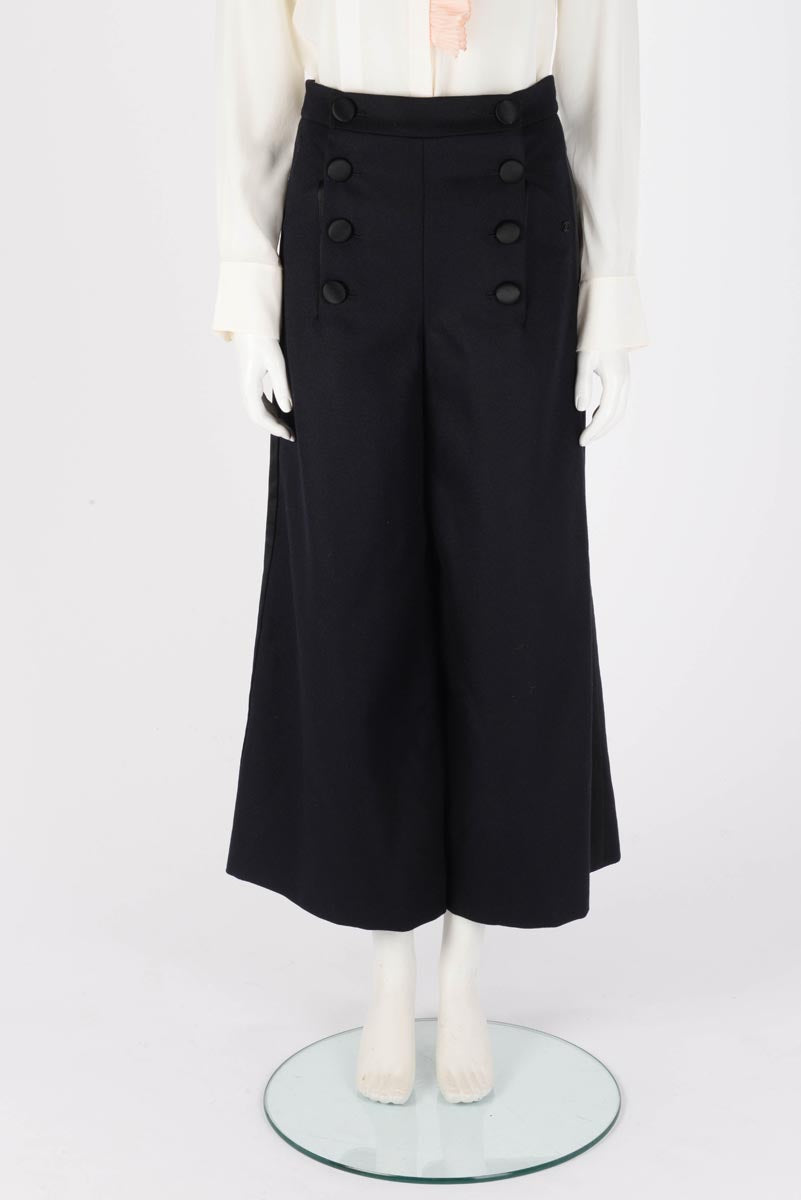 Chanel Dark Navy Wool High Rise Sailor Pants FR 36