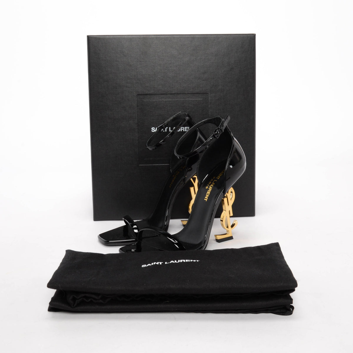 Saint Laurent Black Patent Opyum Sandals 36