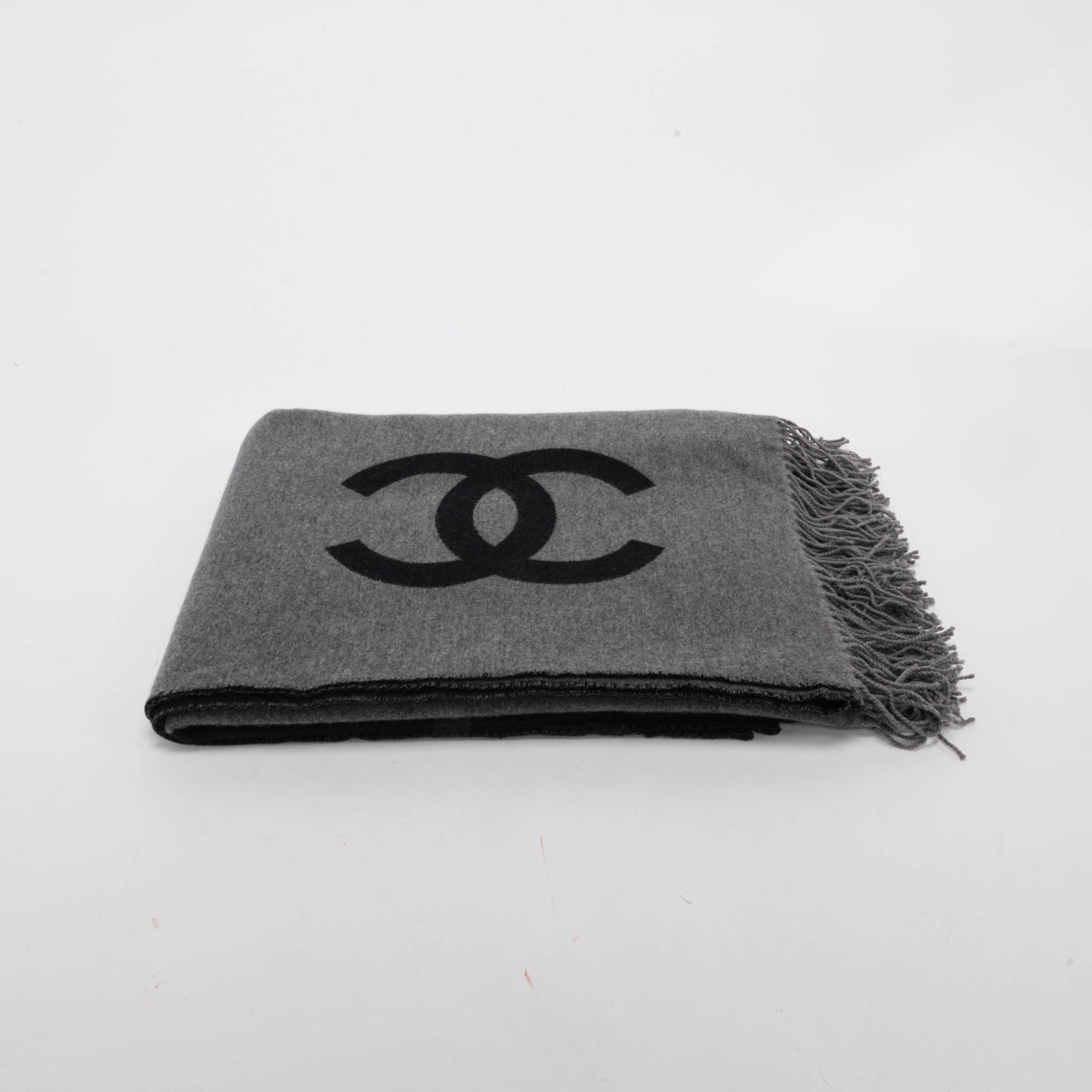 Chanel Black & Charcoal Wool Cashmere CC Throw