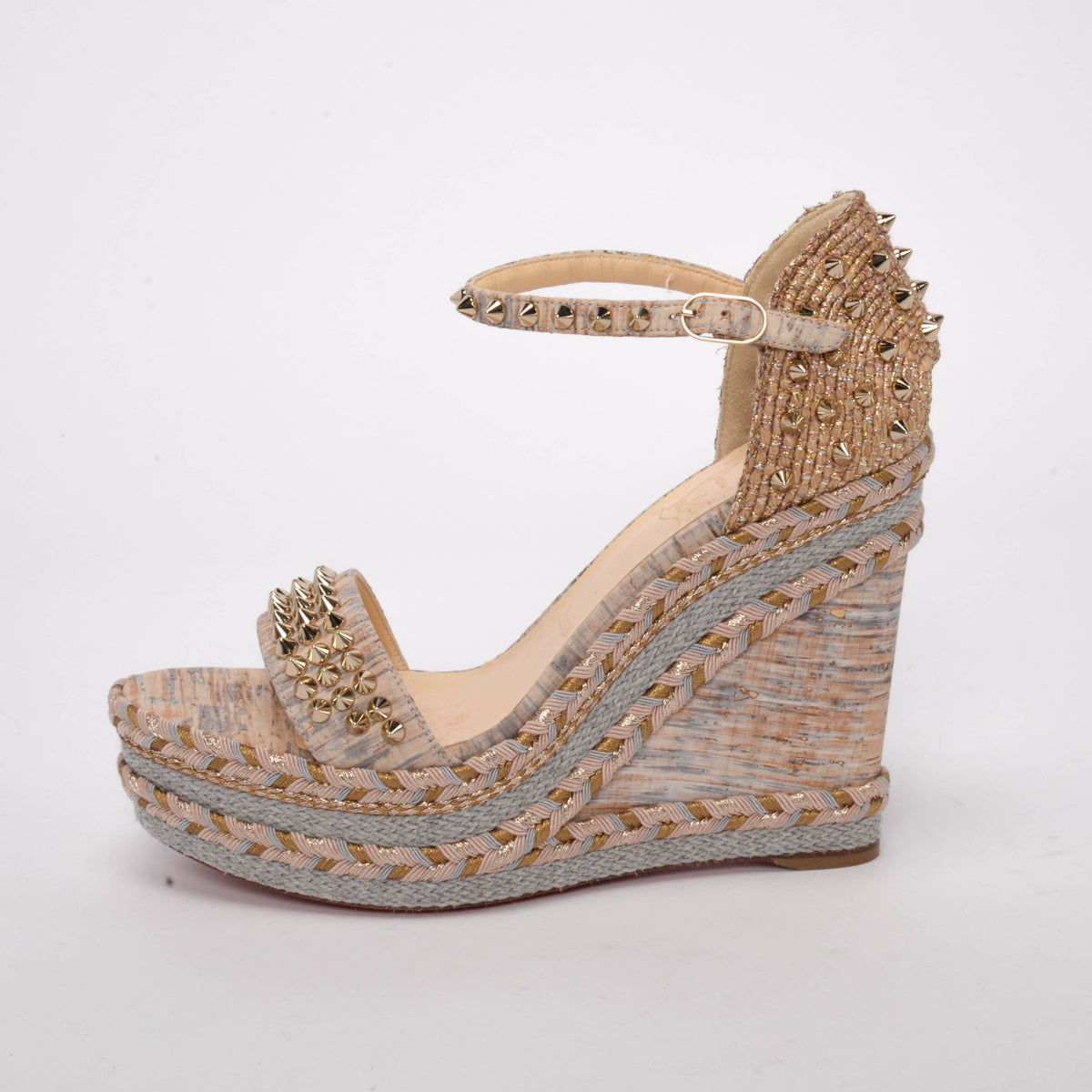 Christian Louboutin Gold Braided Madmonica Spiked Wedges 39
