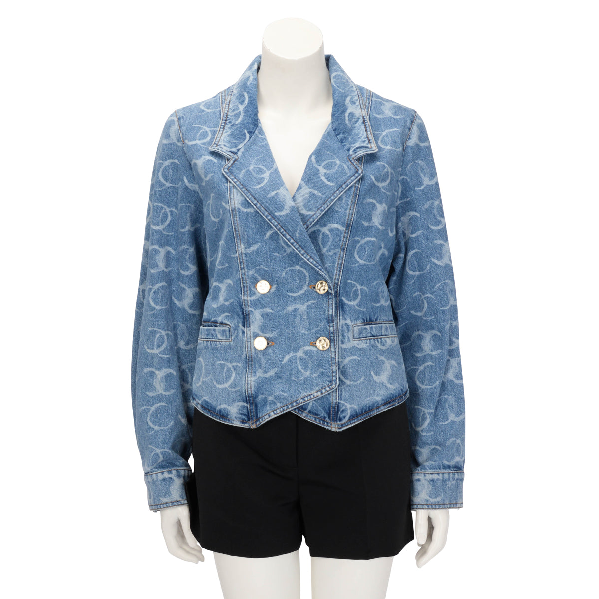 Chanel Light Blue Denim CC Double Breasted Jacket FR 36