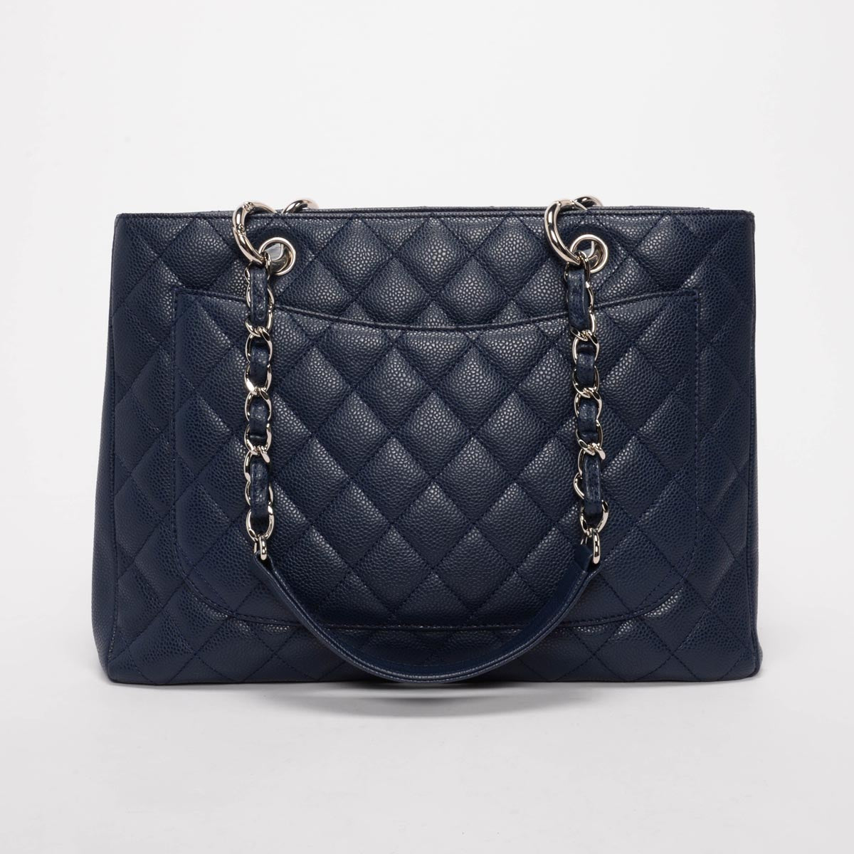 Chanel Navy Quilted Caviar Grand Shopping Tote