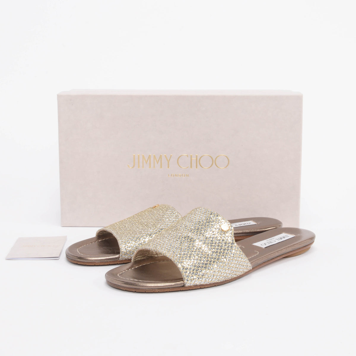 Jimmy Choo Champagne Lame Nanda Slides 40