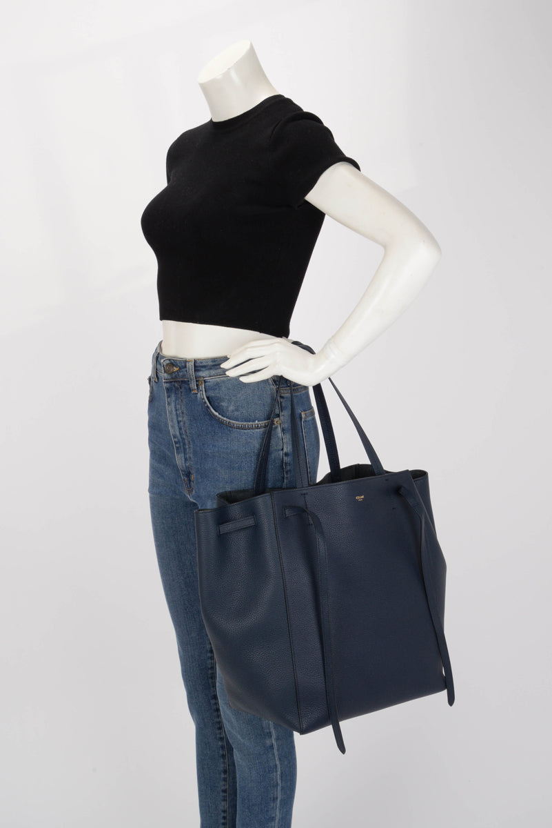 Celine Navy Grained Calfskin Medium Phantom Cabas Tote