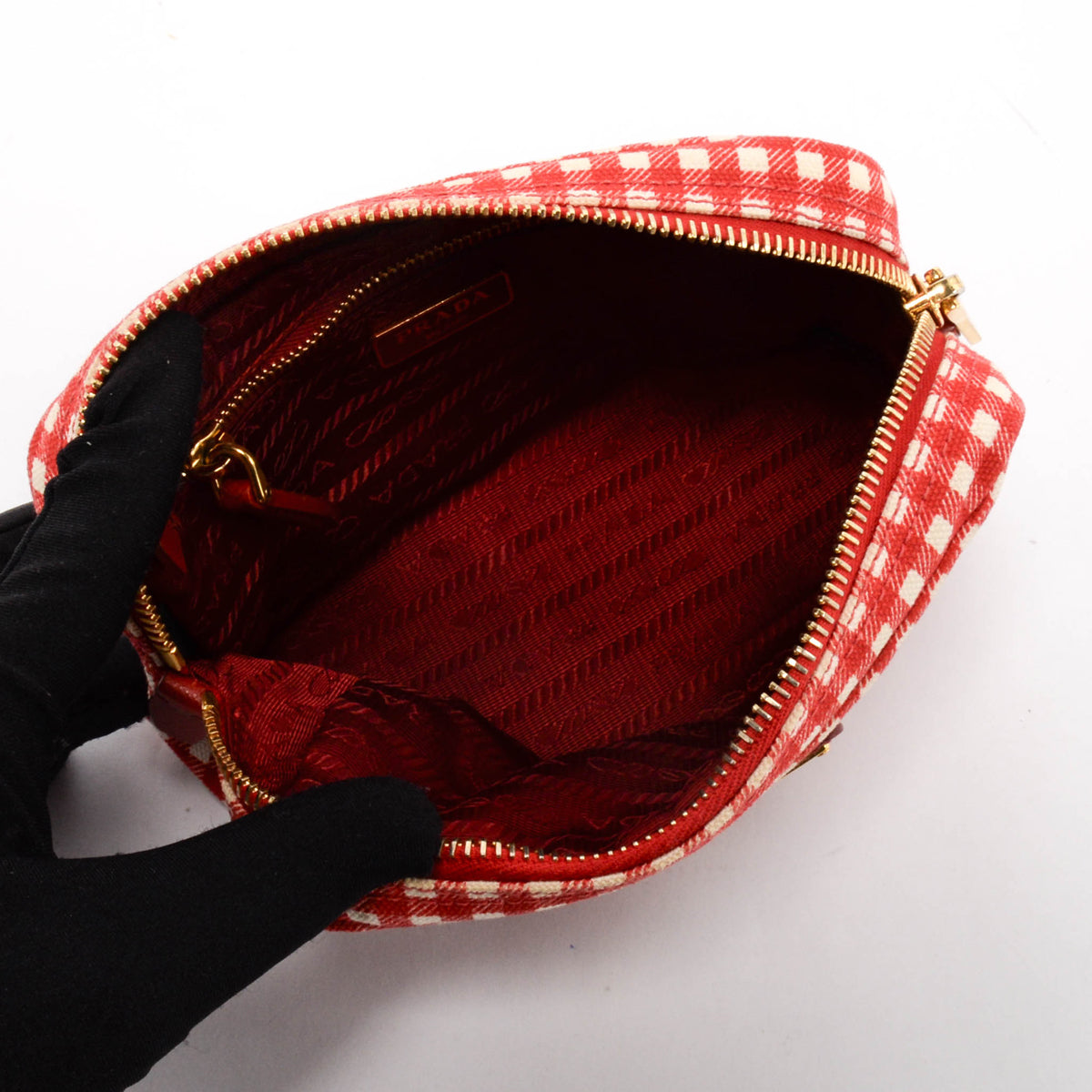 Prada Red & White Gingham Small Cosmetic Case