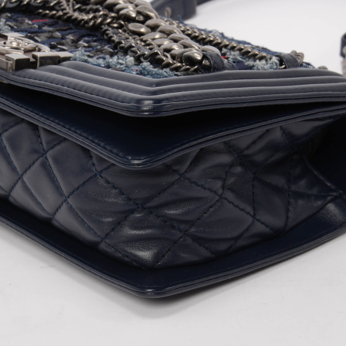 Chanel Navy Patchwork Enchained Old Medium Boy Bag