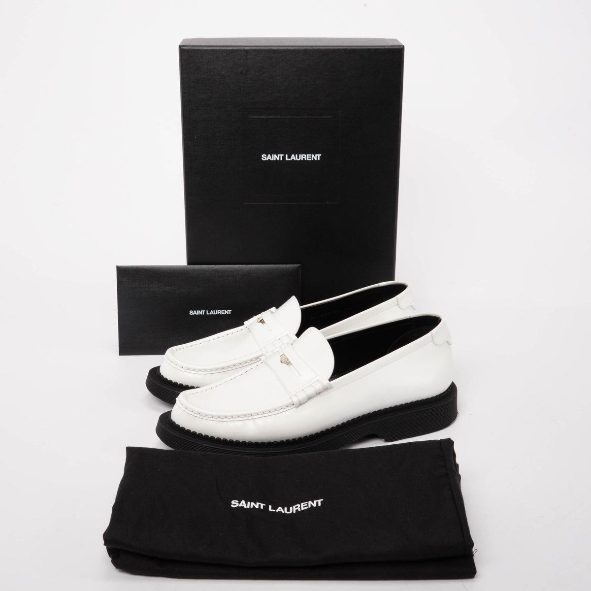 Saint Laurent White Calfskin Teddy Penny Loafers FR 44