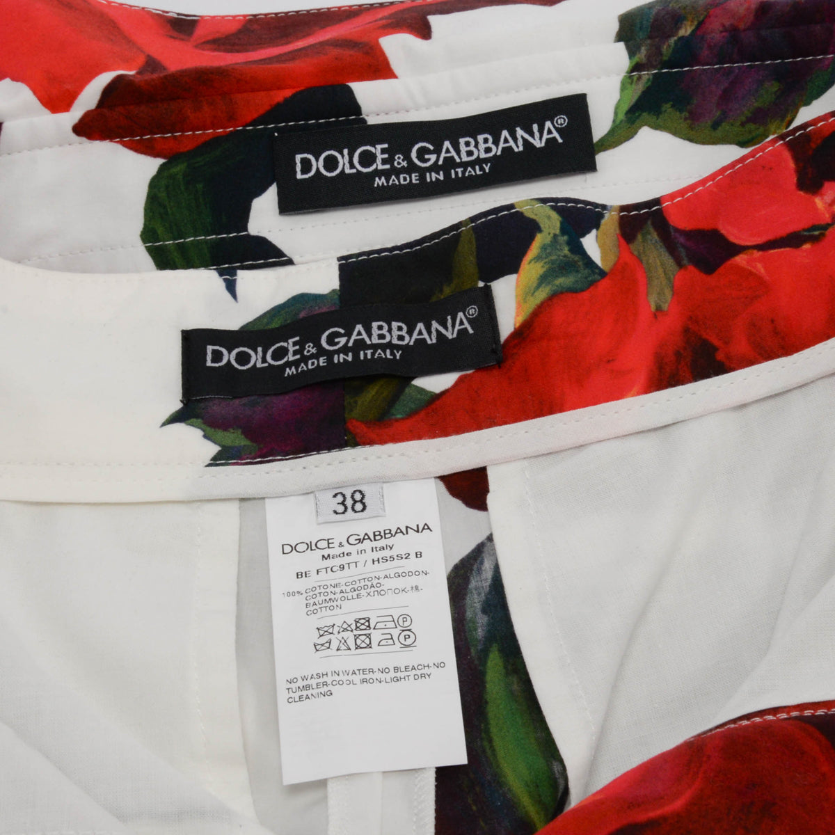 Dolce & Gabbana White Cotton Rose Print Shirt & Shorts 38
