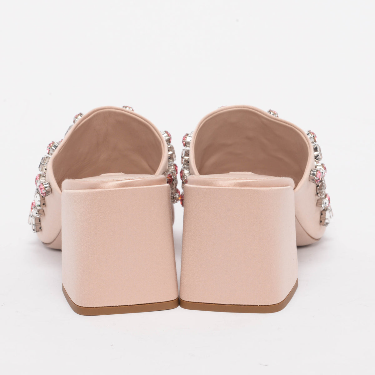 Miu Miu Blush Satin Crystal Embellished Mules 37