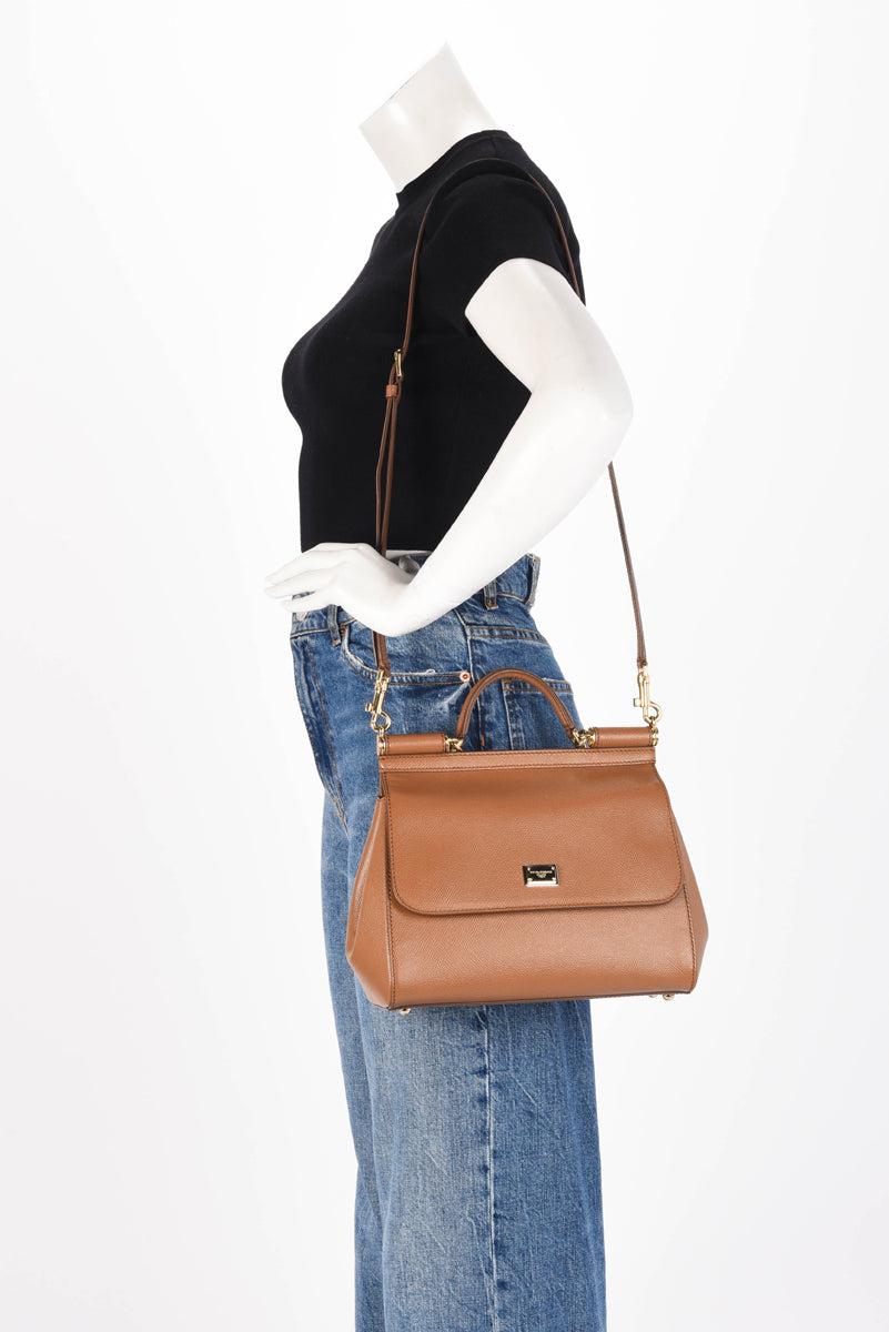 Dolce & Gabbana Camel Dauphine Leather Medium Sicily Bag