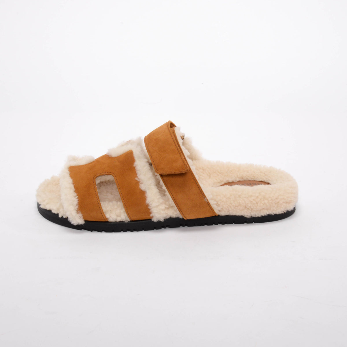 Hermes Naturel & Ecru Suede & Shearling Chypre Sandals 40.5