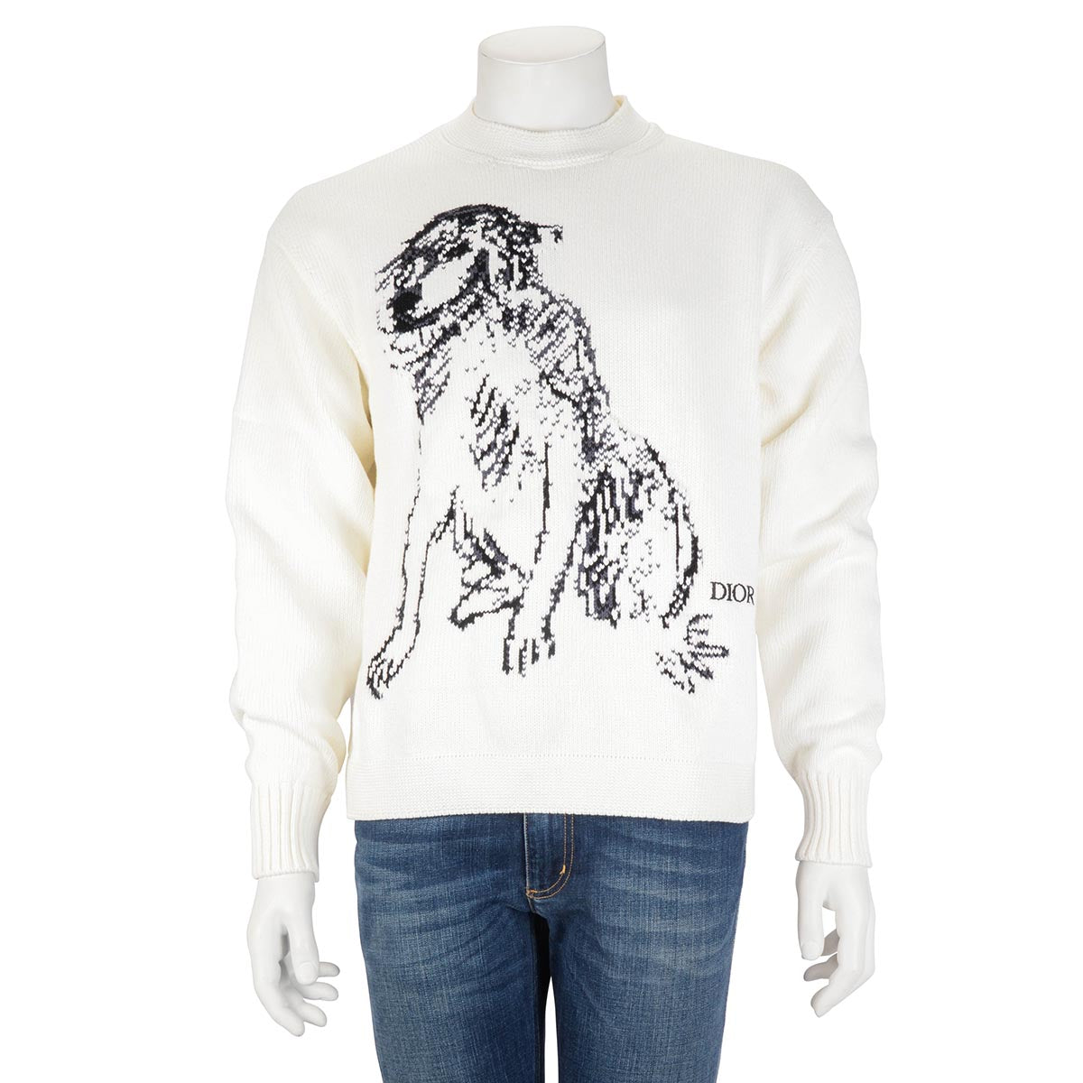 Dior White Cotton Knit Charleston Wolf Sweater L