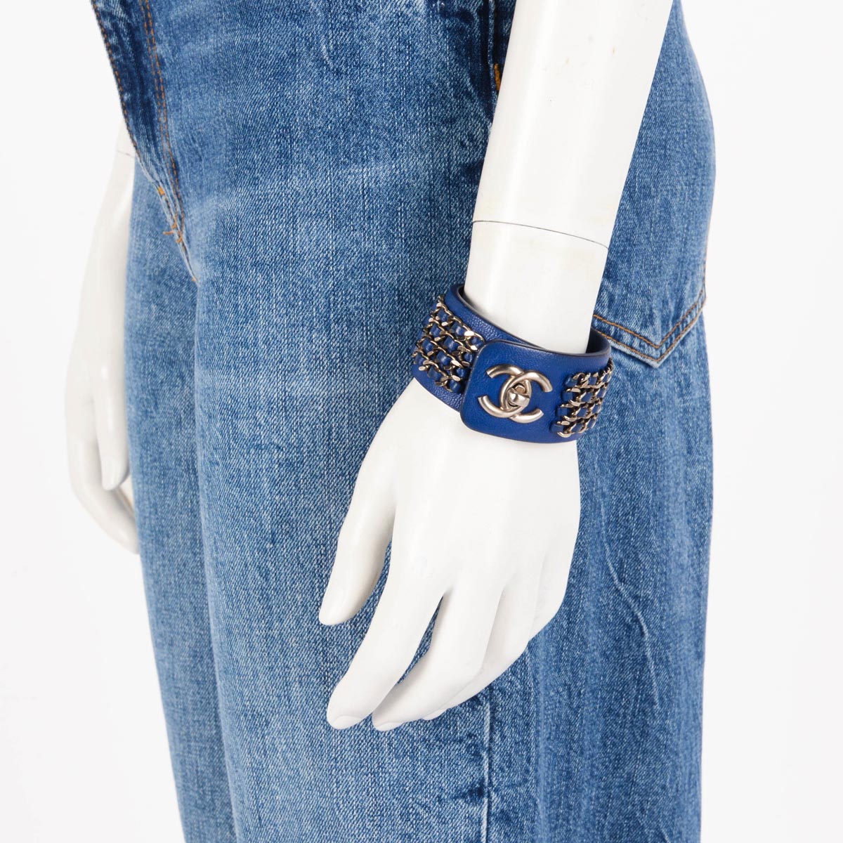 Chanel Blue Calfskin Chain CC Turnlock Cuff