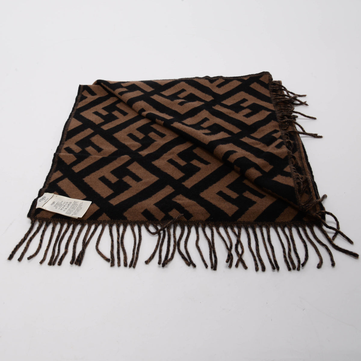 Fendi Brown FF Cashmere Fringed Scarf