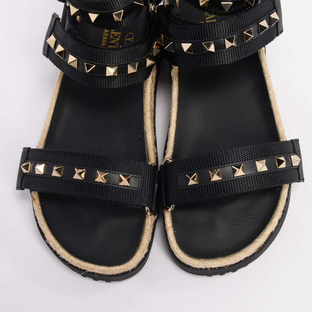 Valentino Black Nylon Rockstud Espadrille Sandals 36