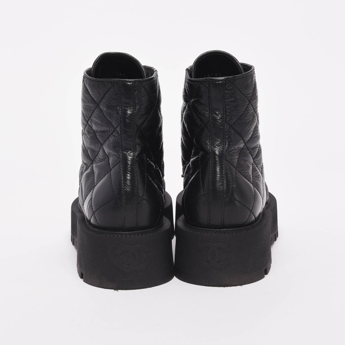 Chanel Black Distressed Calfskin Short Combat Boots 38.5