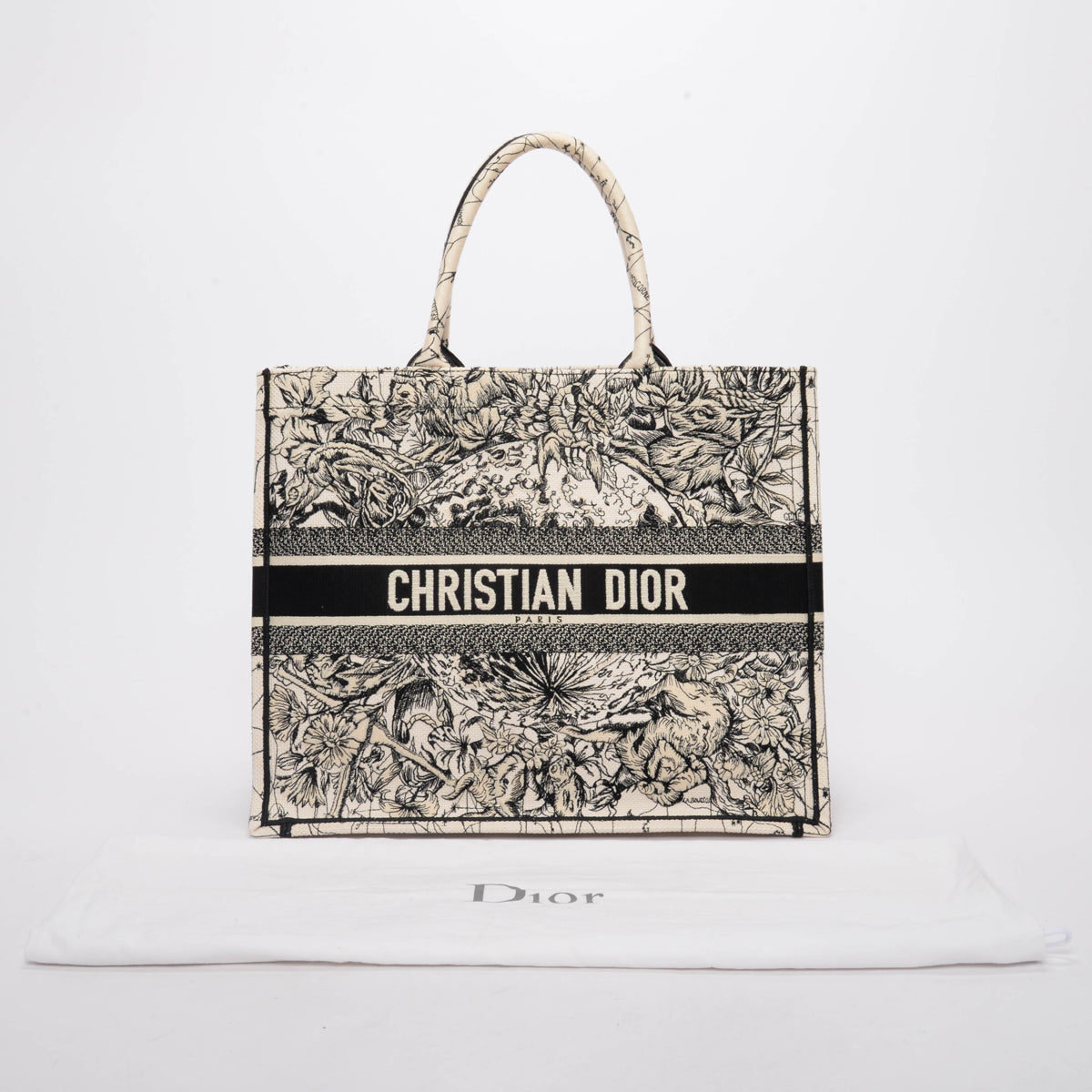 Dior Black & White Embroidered Zodiac Canvas Medium Book Tote