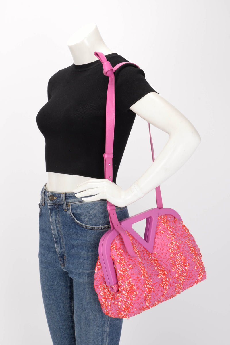 Bottega Veneta Bubblegum & Tomato Boucle Medium The Point Triangle Clutch
