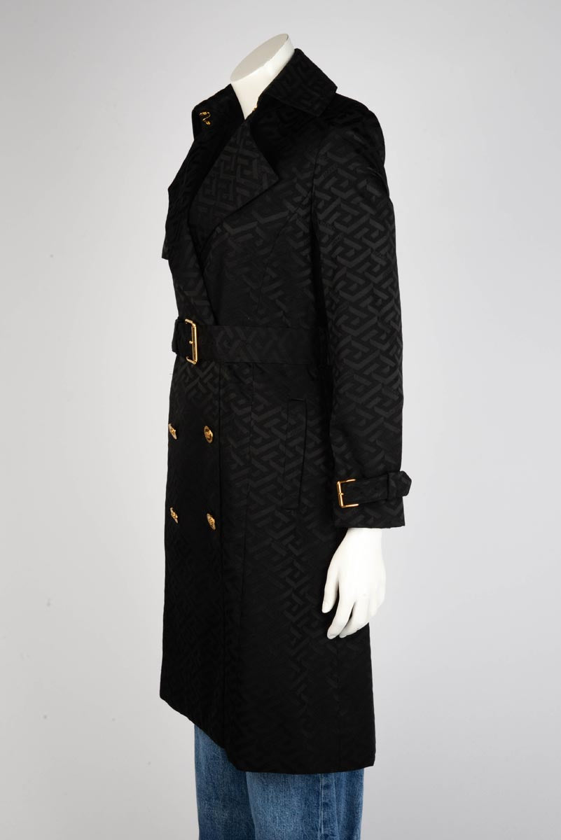 Versace Black La Greca Print Classic Trench Coat IT 36