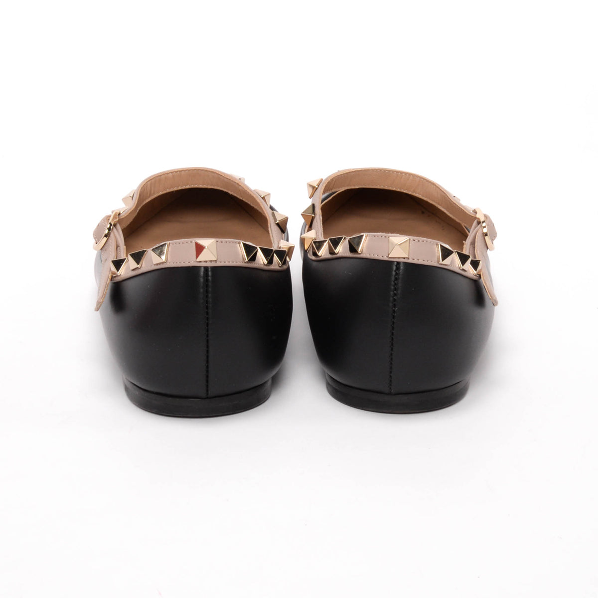 Valentino Black & Poudre Calfskin Rockstud Ankle Strap Ballerina Flats 41