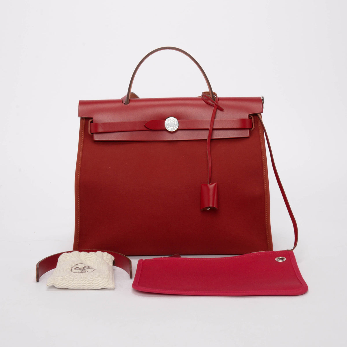 Hermes Rouge Piment Leather & Officier Canvas Herbag 31 Bag