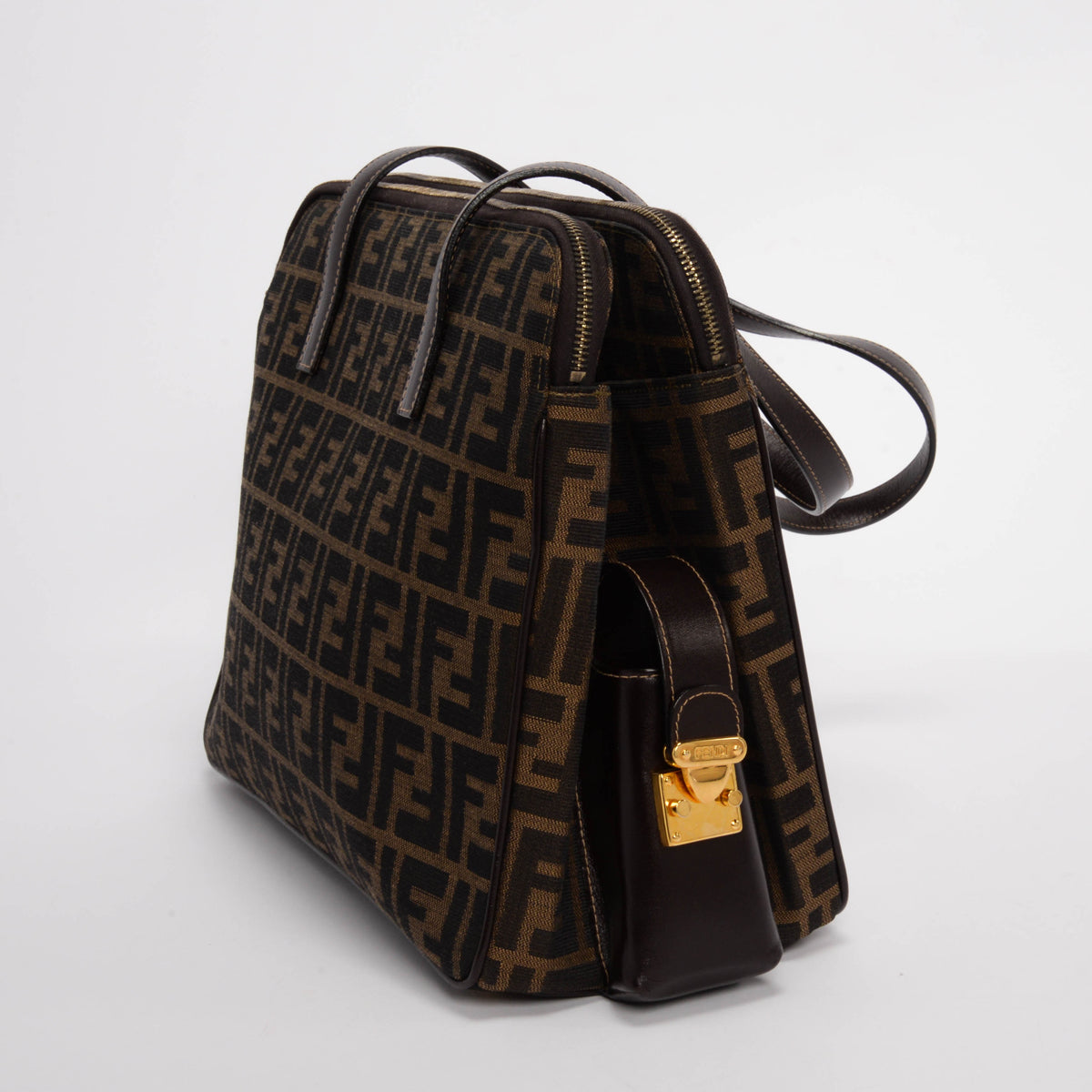 Fendi Tobacco Zucca Double Zip Tote
