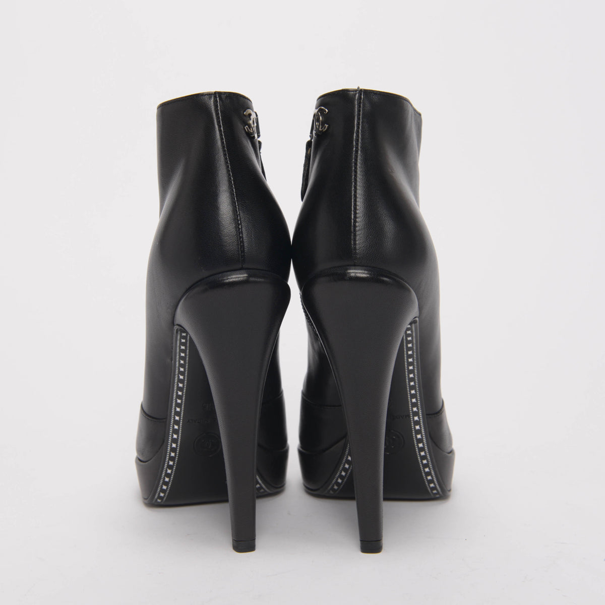 Chanel Black Lambskin Patent Cap Toe Boots 36