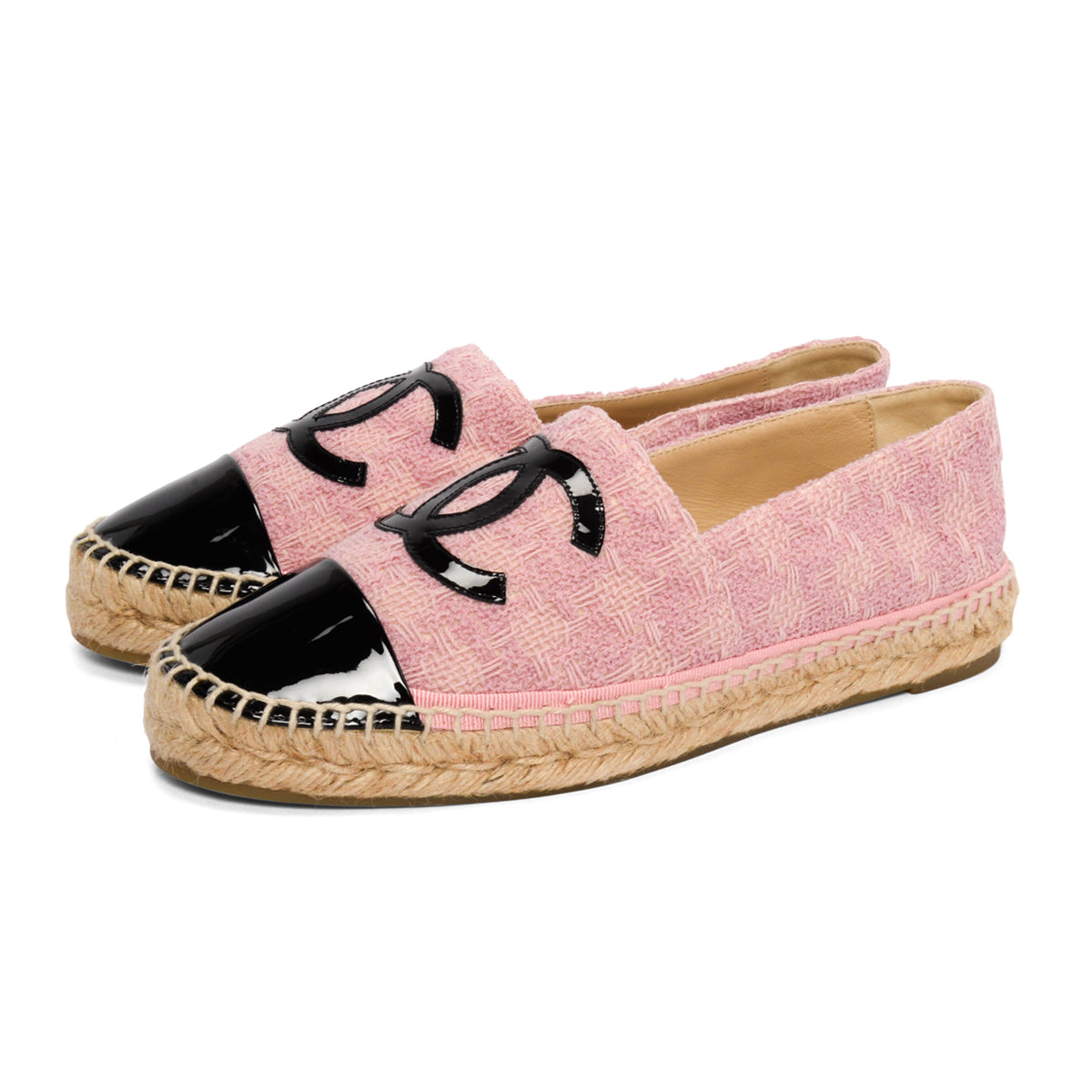 Chanel Pink & Black Tweed CC Espadrilles 38