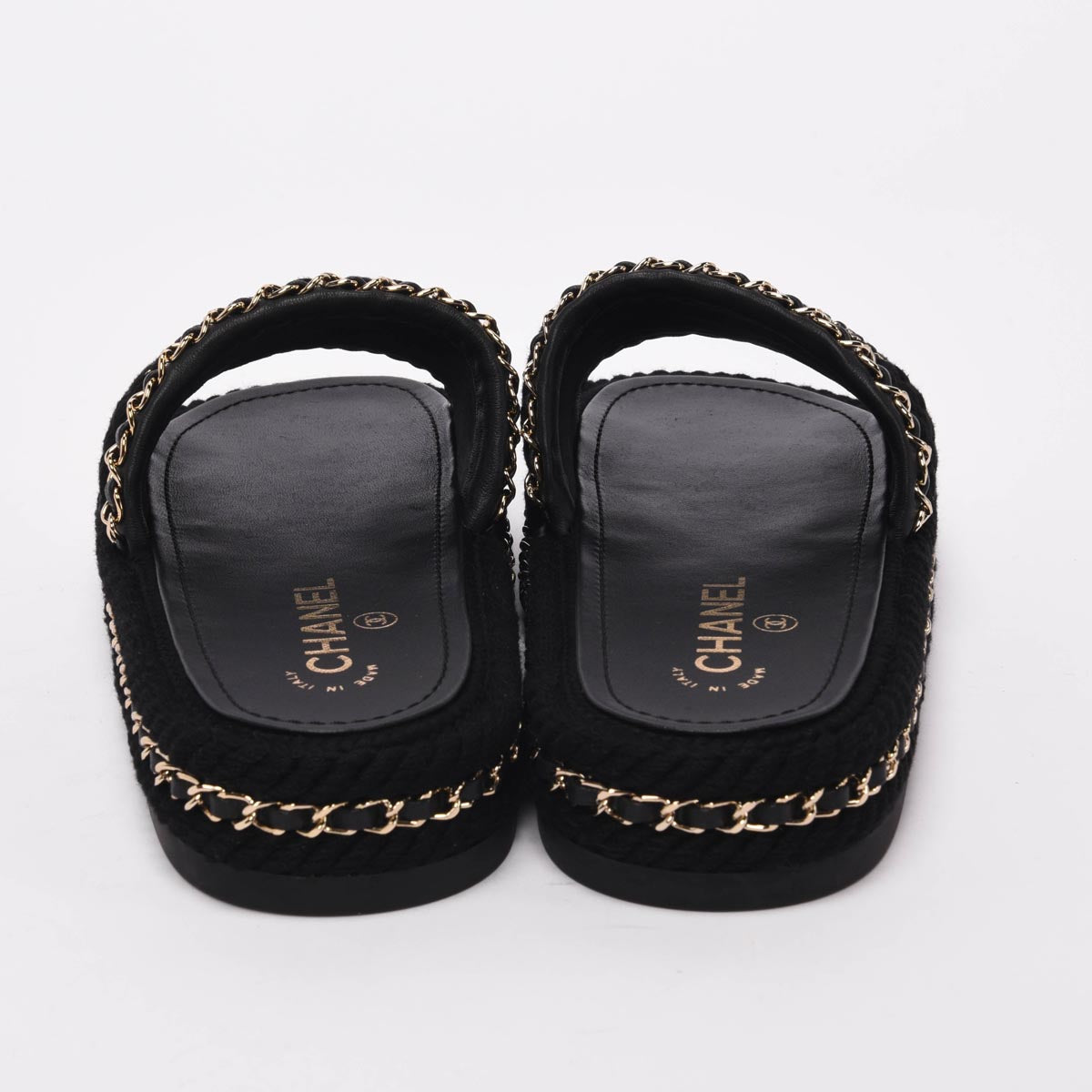 Chanel Black Braided Rope CC Platform Slides 38