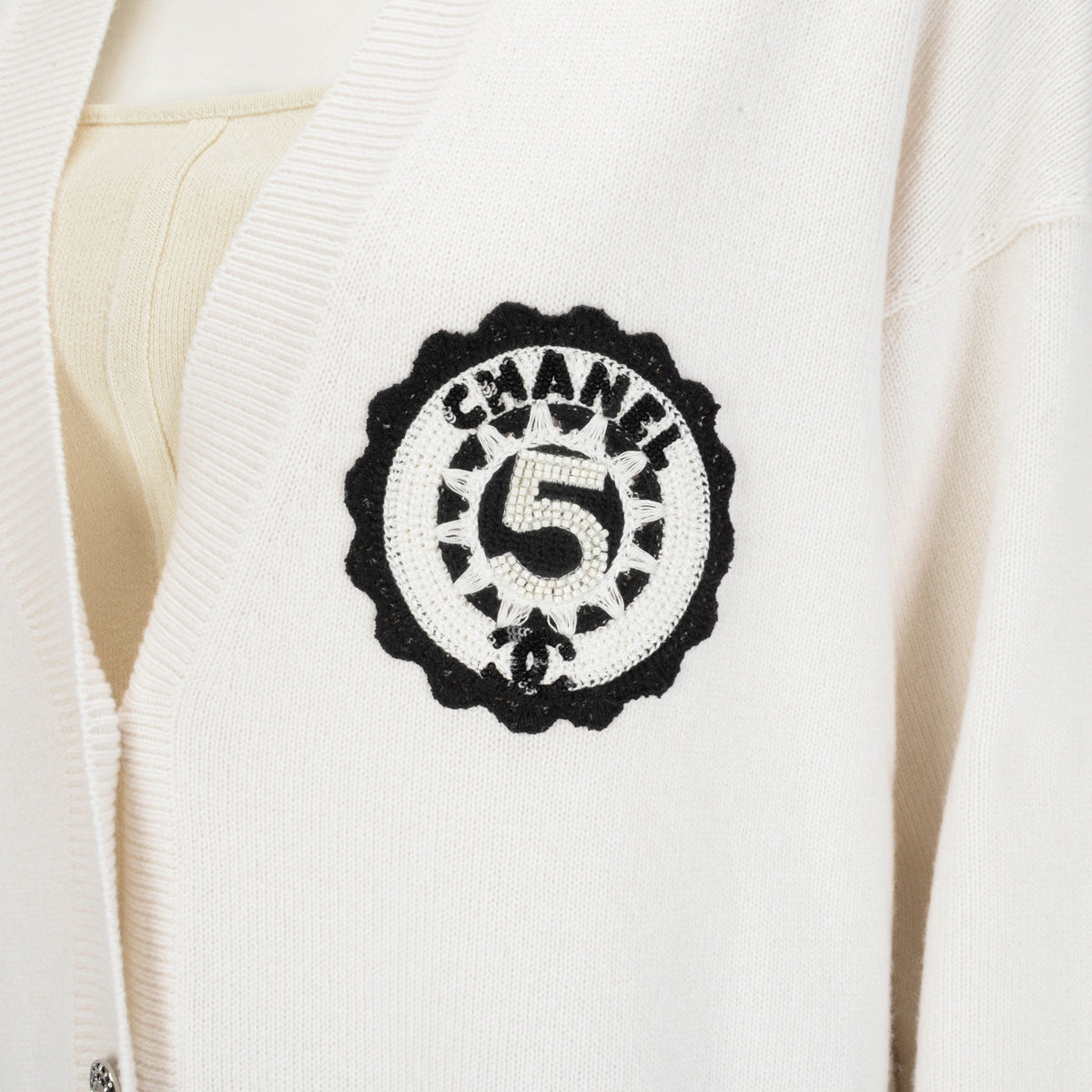 Chanel Cream Cashmere No. 5 Cruise Cardigan FR 36