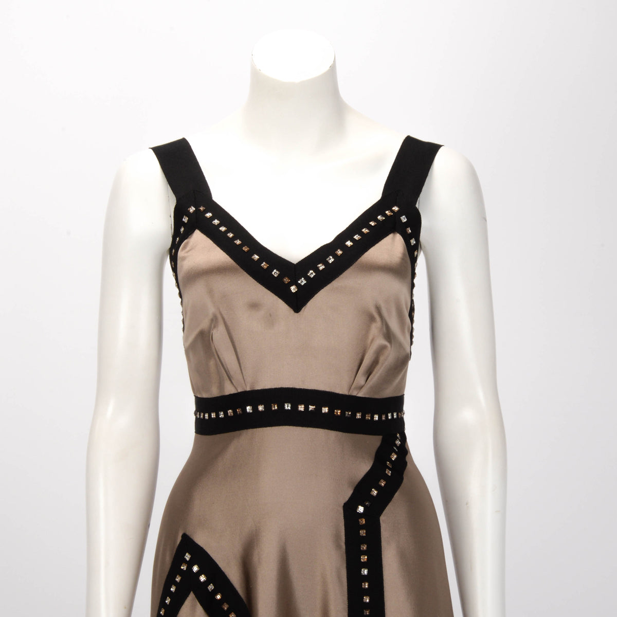 Lanvin Bronze Satin Crystal Embellished Dress FR 40