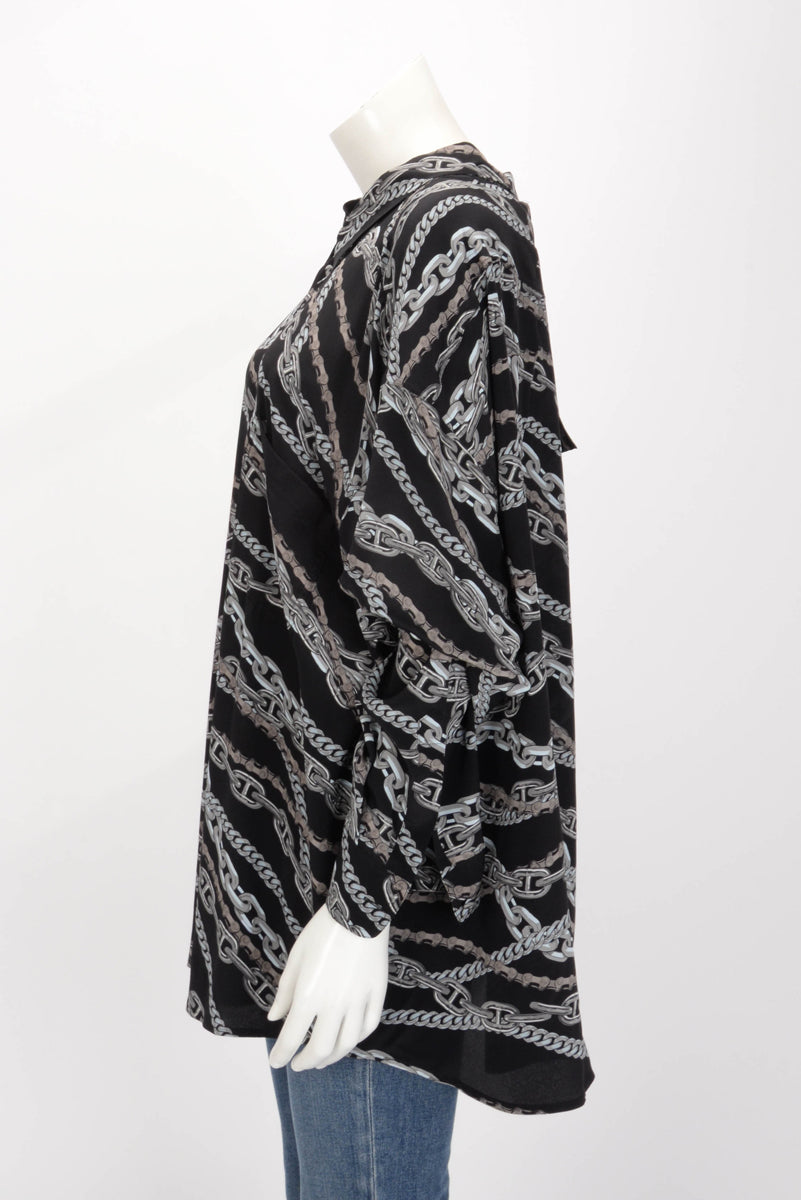 Balenciaga Black Silk Chain Print Oversize Shirt FR 42