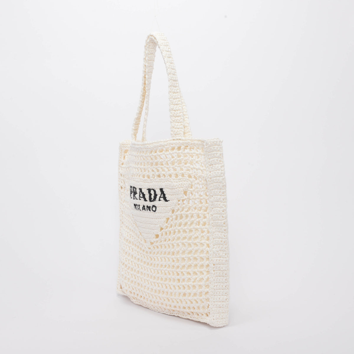 Prada White Raffia Crochet Tote Bag