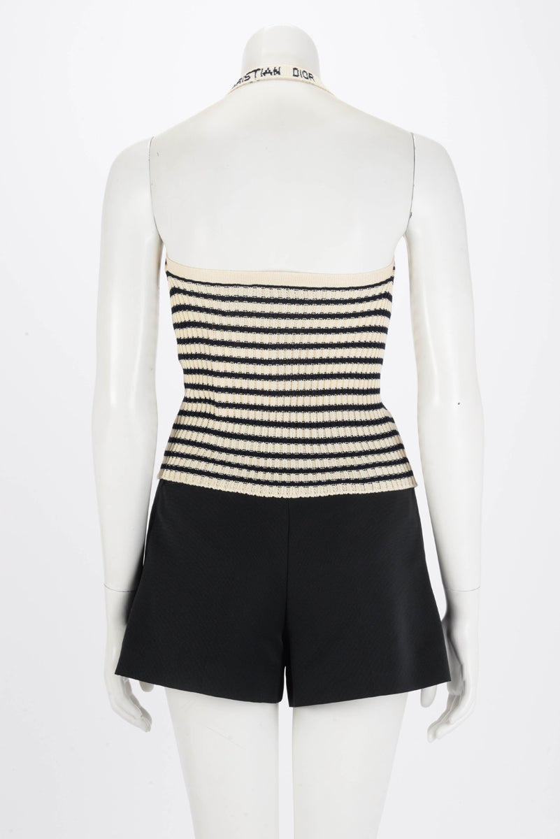 Dior Ecru & Navy Striped Knit Halter Neck Top FR 36