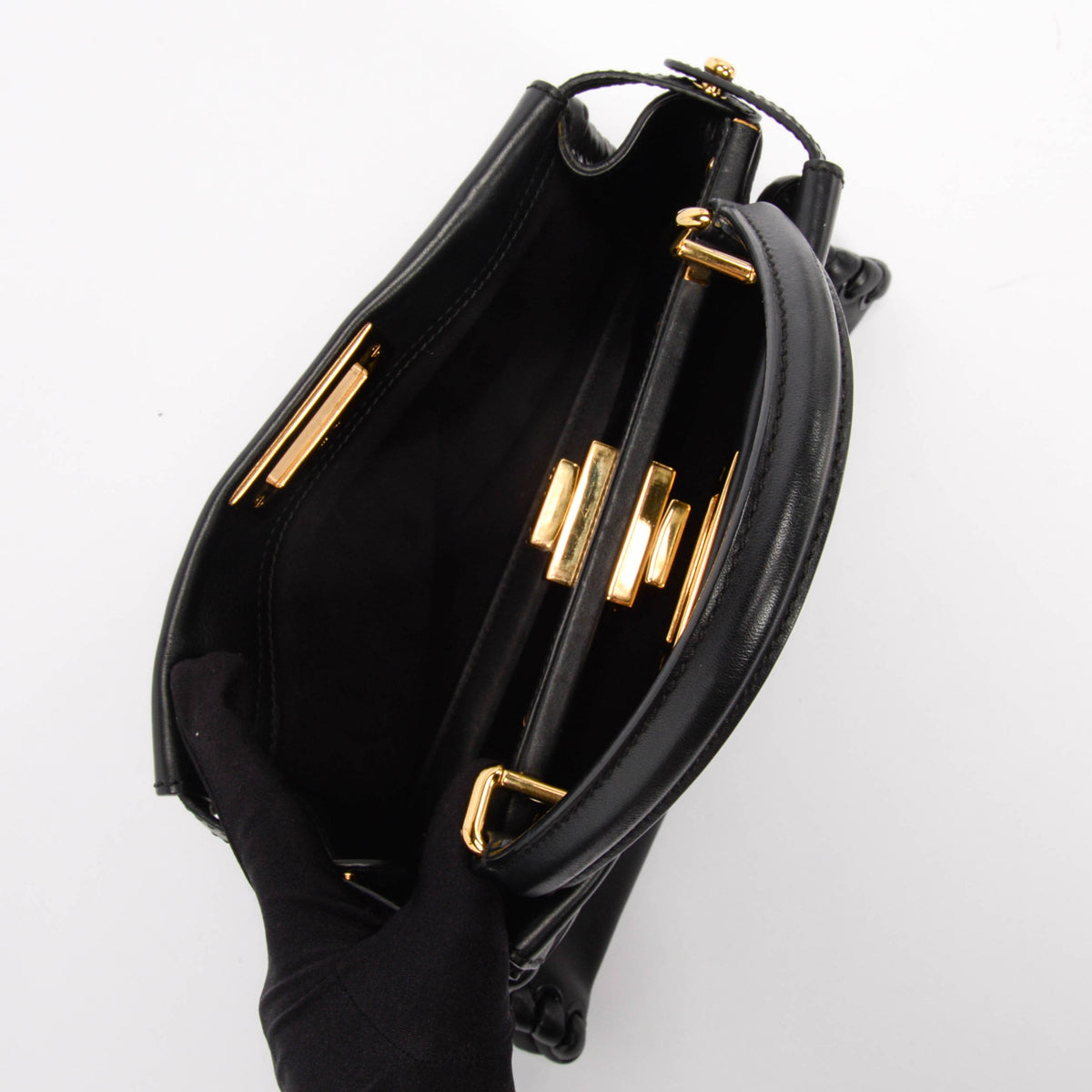 Fendi Black Whipstitched Leather Medium Peekaboo Bag