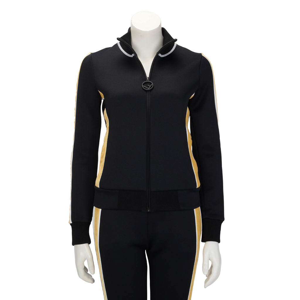 Fendi Black & Yellow Jersey & Velvet Logo Track Jacket IT 38