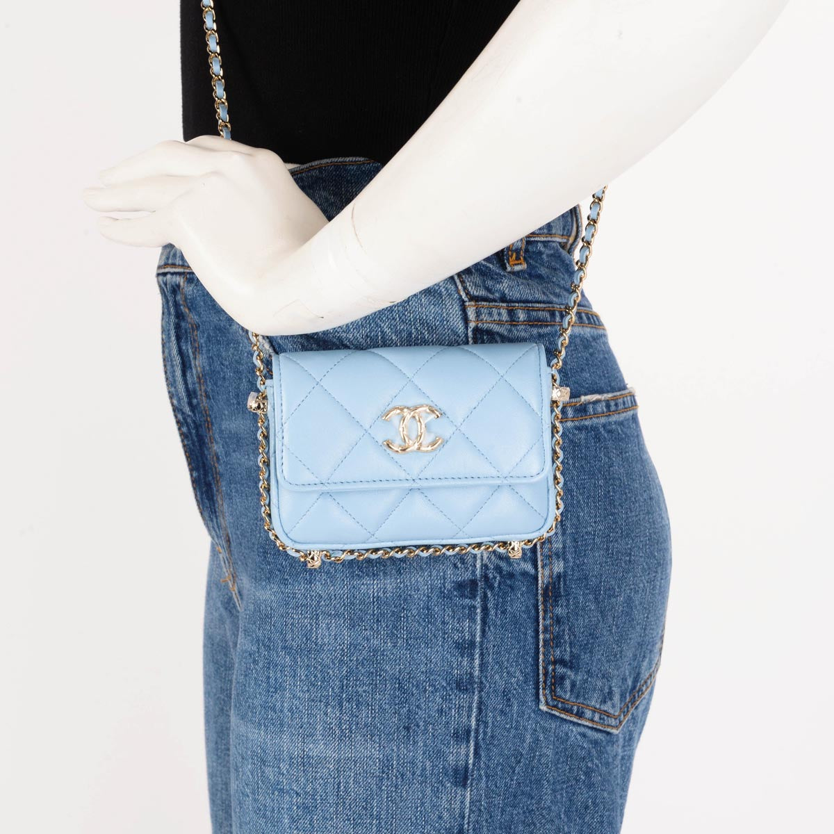 Chanel Light Blue Calfskin Clutch With Chain Wallet