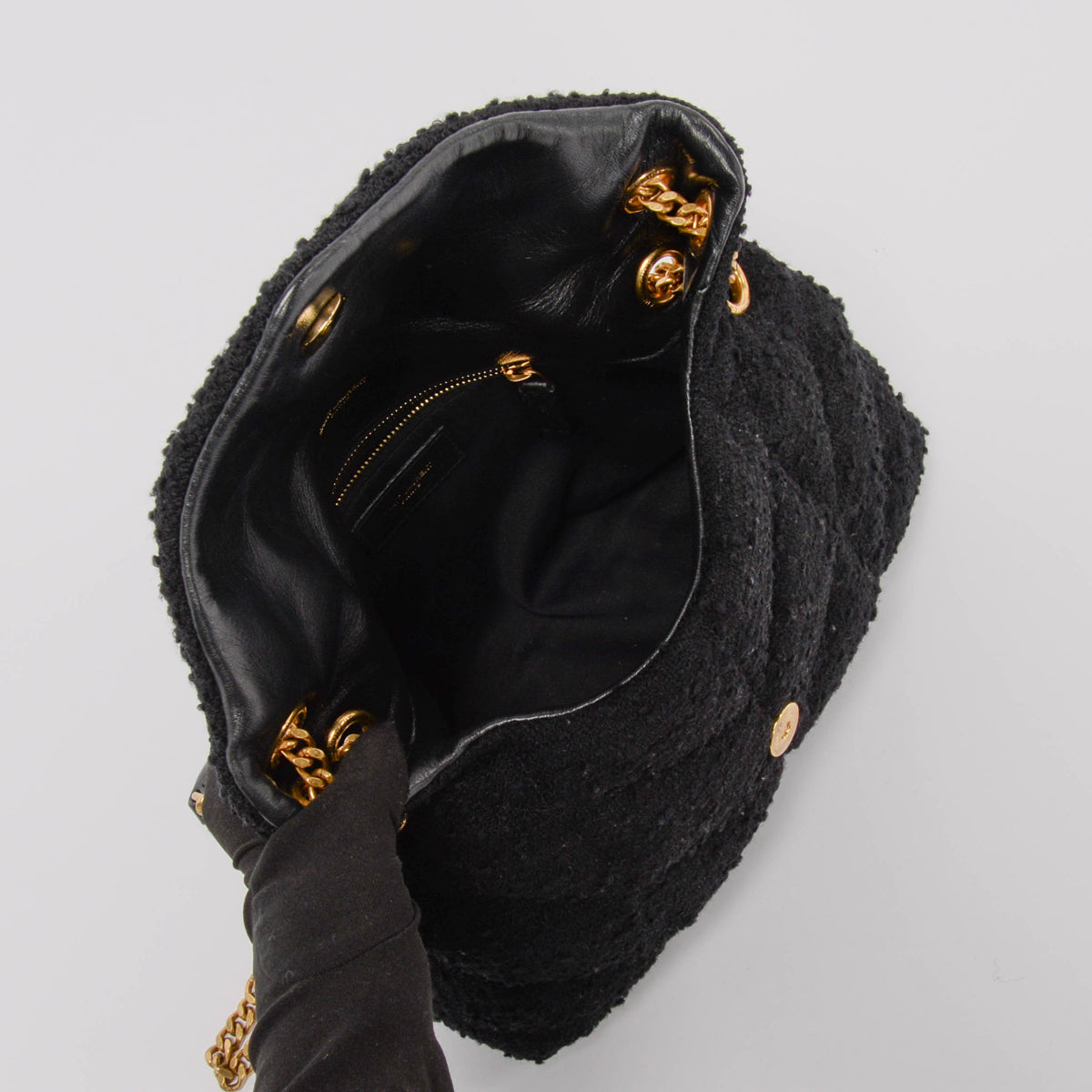 Saint Laurent Black Boucle Tweed Small Lou Lou Puffer Bag