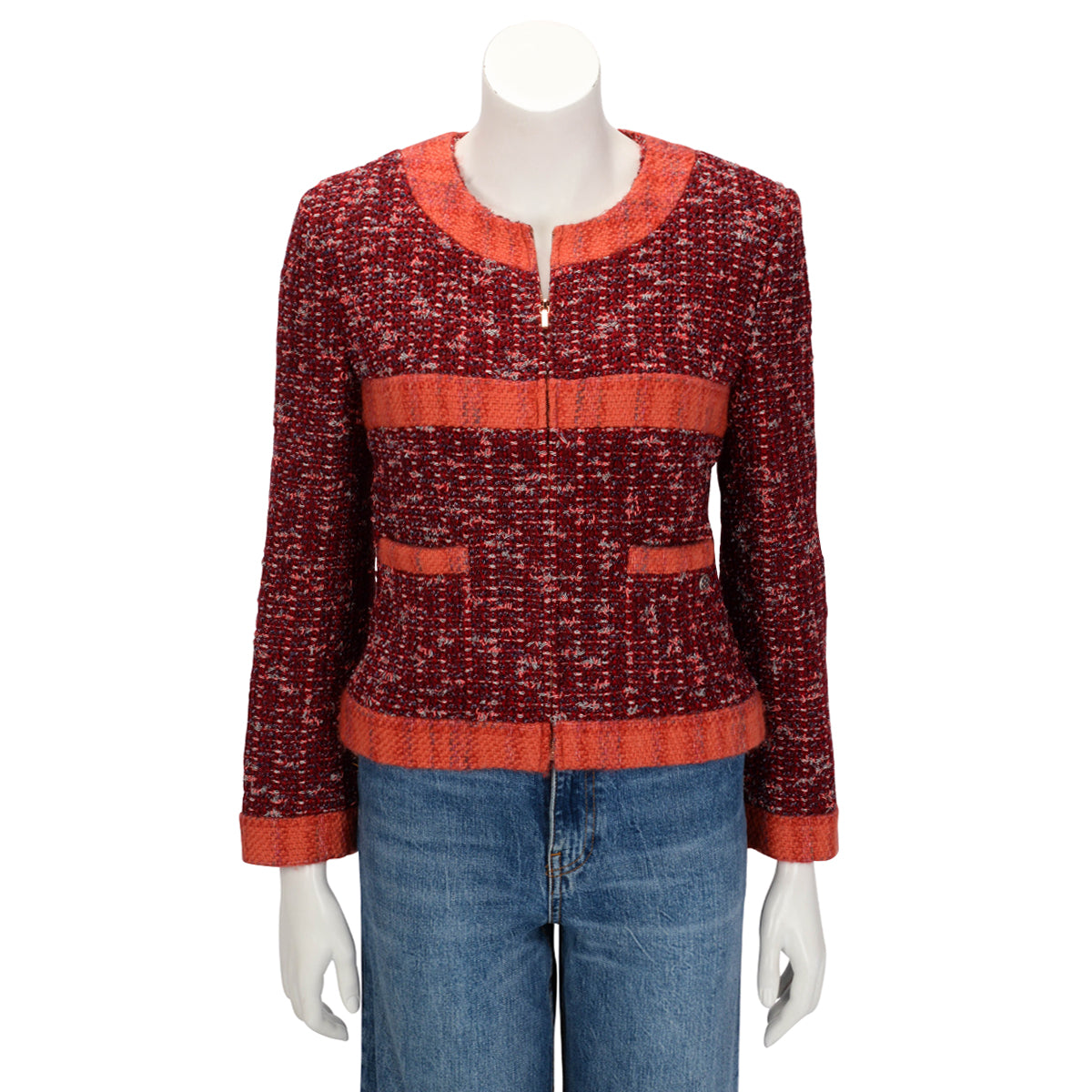 Chanel Red & Orange Fantasy Tweed Jacket FR 40
