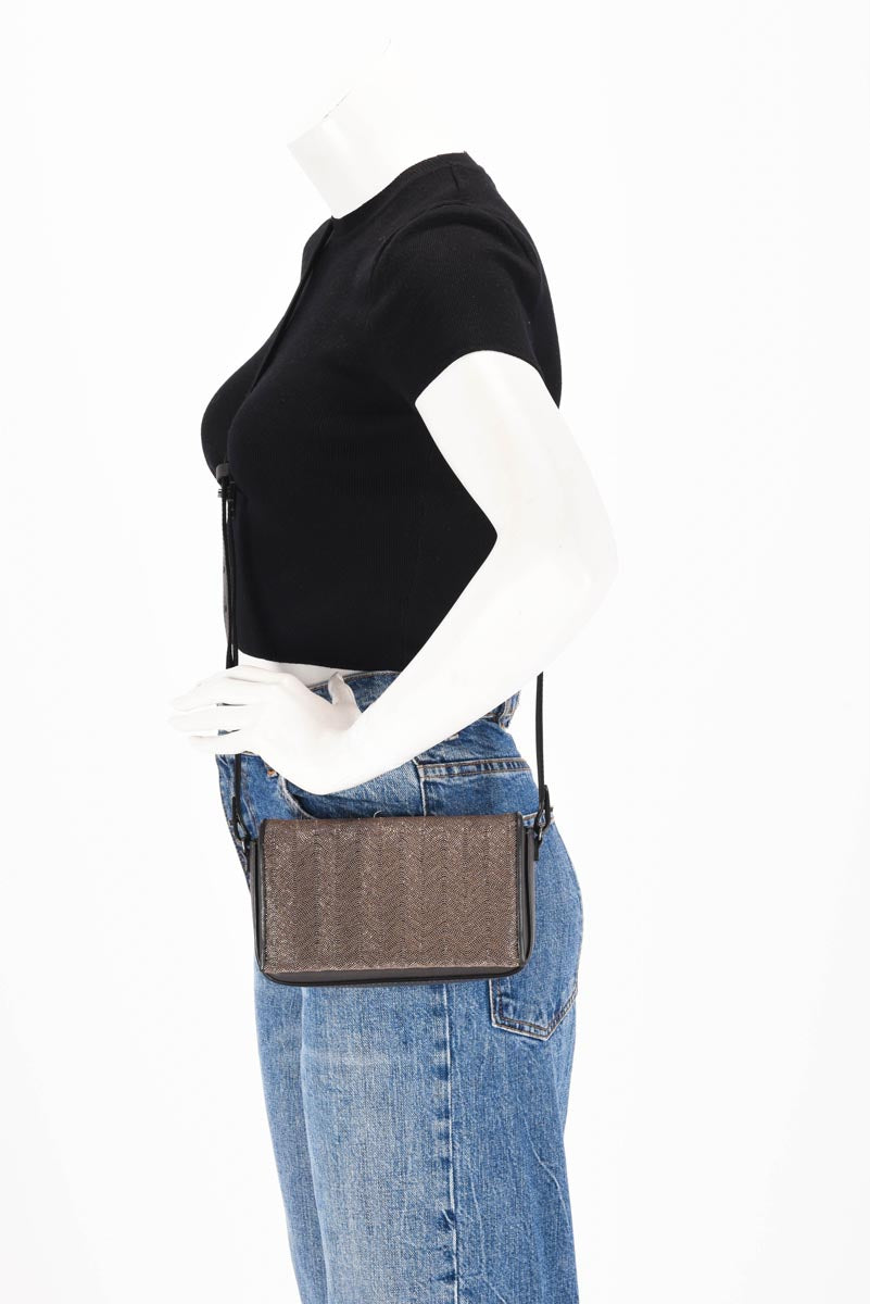 Brunello Cucinelli Charcoal Calfskin Beaded Flap Mini Bag