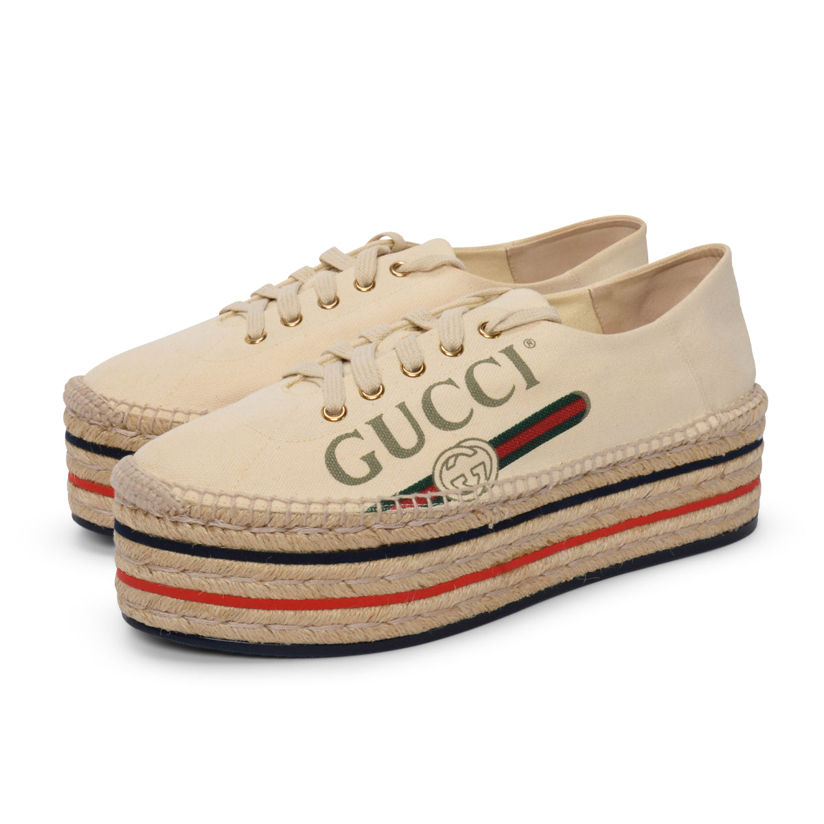 Gucci Ecru Canvas Logo Platform Espadrille Sneakers 41