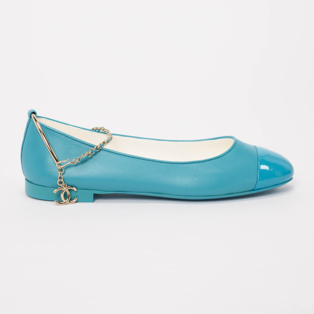 Chanel Teal Lambskin Ankle Chain Ballerina Flats 40