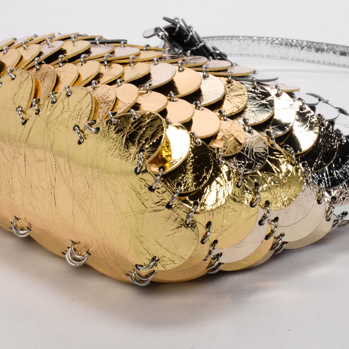 Paco Rabanne Metallic Gradient Leather Disc Paco Shoulder Clutch Bag