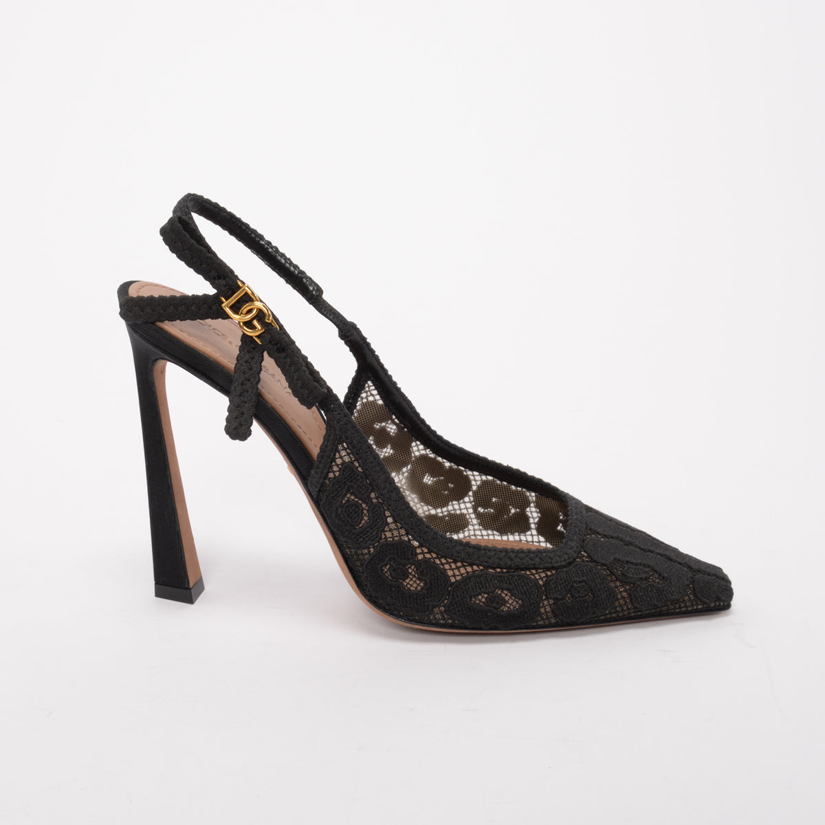 Dolce & Gabbana Black Leopard Lace Slingback Pumps 39