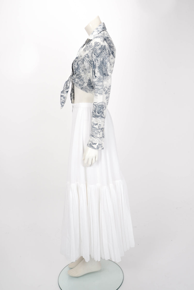 Dior White Cotton Layered Maxi Skirt FR 42