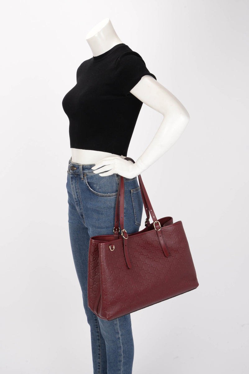 Gucci Rosso Ancora Calfskin GG Embossed Large Tote